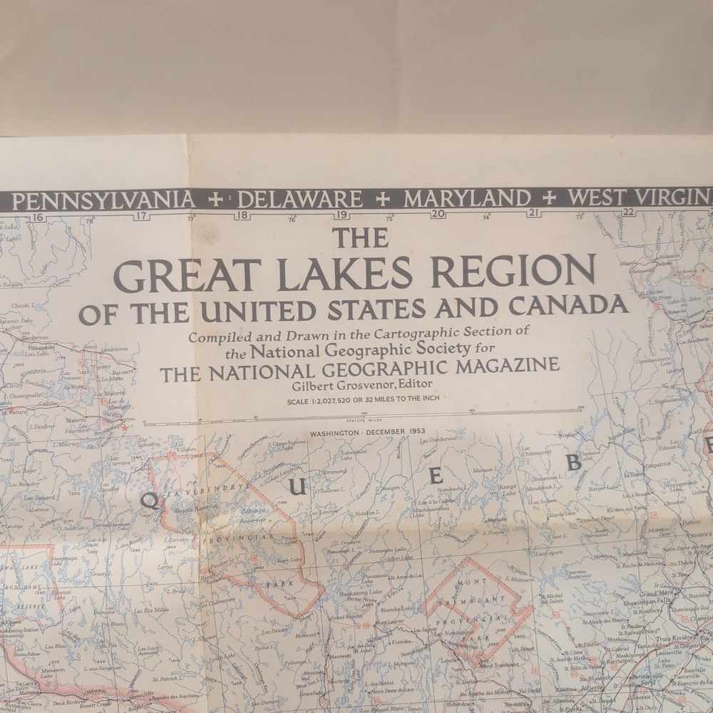 Vintage 1953 National Geographic Great Lakes Region Map US Canada 42x27 - Picture 2 of 2